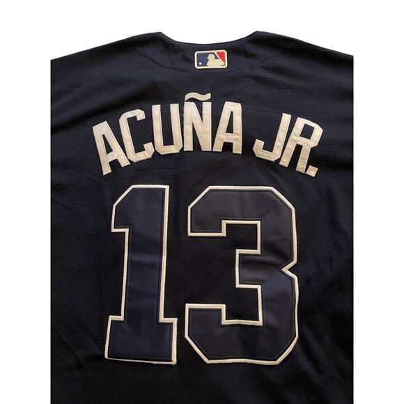 Majestic Men’s Atlanta Braves Ronald Acuna Jr #13 Navy Cool Base Jersey - Picture 10 of 13